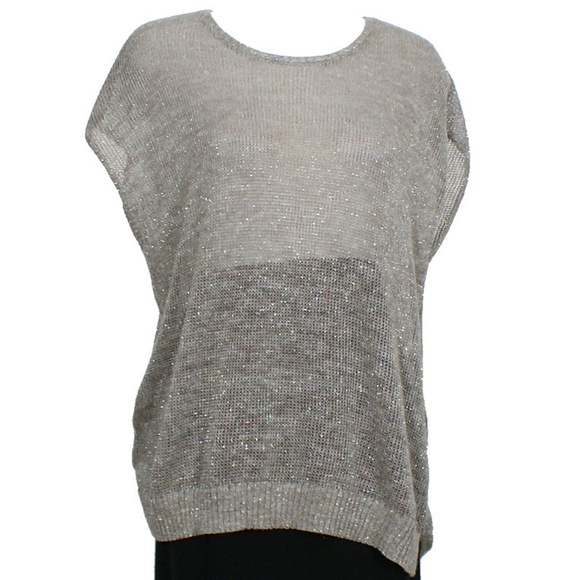 Gray Sparkle Linen Blend Web Tunic Sweater Top M